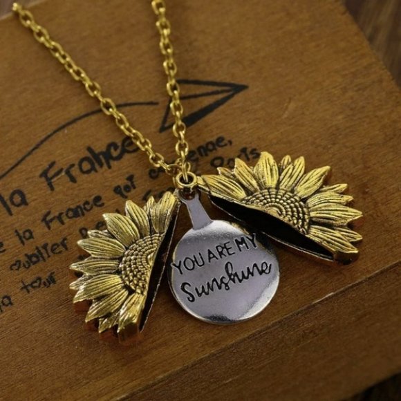 You Are My Sunshine Sunflower Pendant Necklace, Rose Gold - Picture 3 of 12